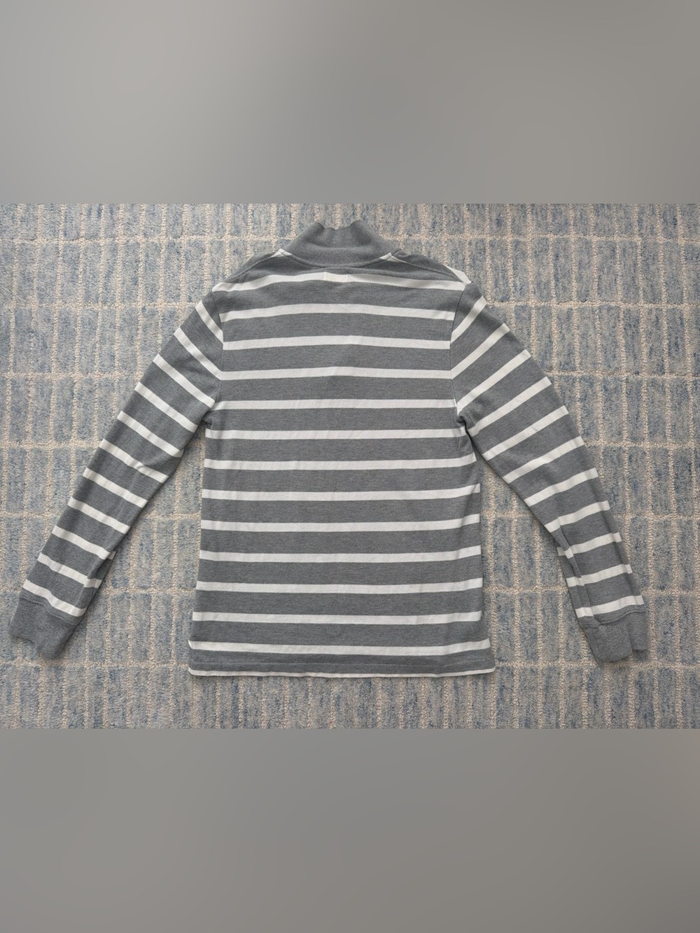 American Eagle Outfitters Grey & Light Grey Striped Long-Sleeve Polo - Picture 2 of 3